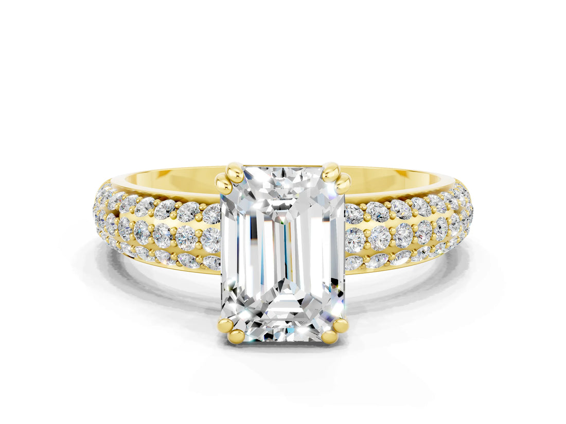 Yellow gold Emerald Cut Cut Diamond Milgrain Marquise Band with Prong Setting