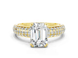 Yellow gold Emerald Cut Cut Diamond Milgrain Marquise Band with Prong Setting
