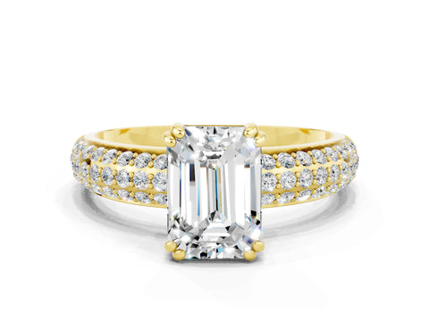 Yellow gold Emerald Cut Cut Diamond Milgrain Marquise Band with Prong Setting
