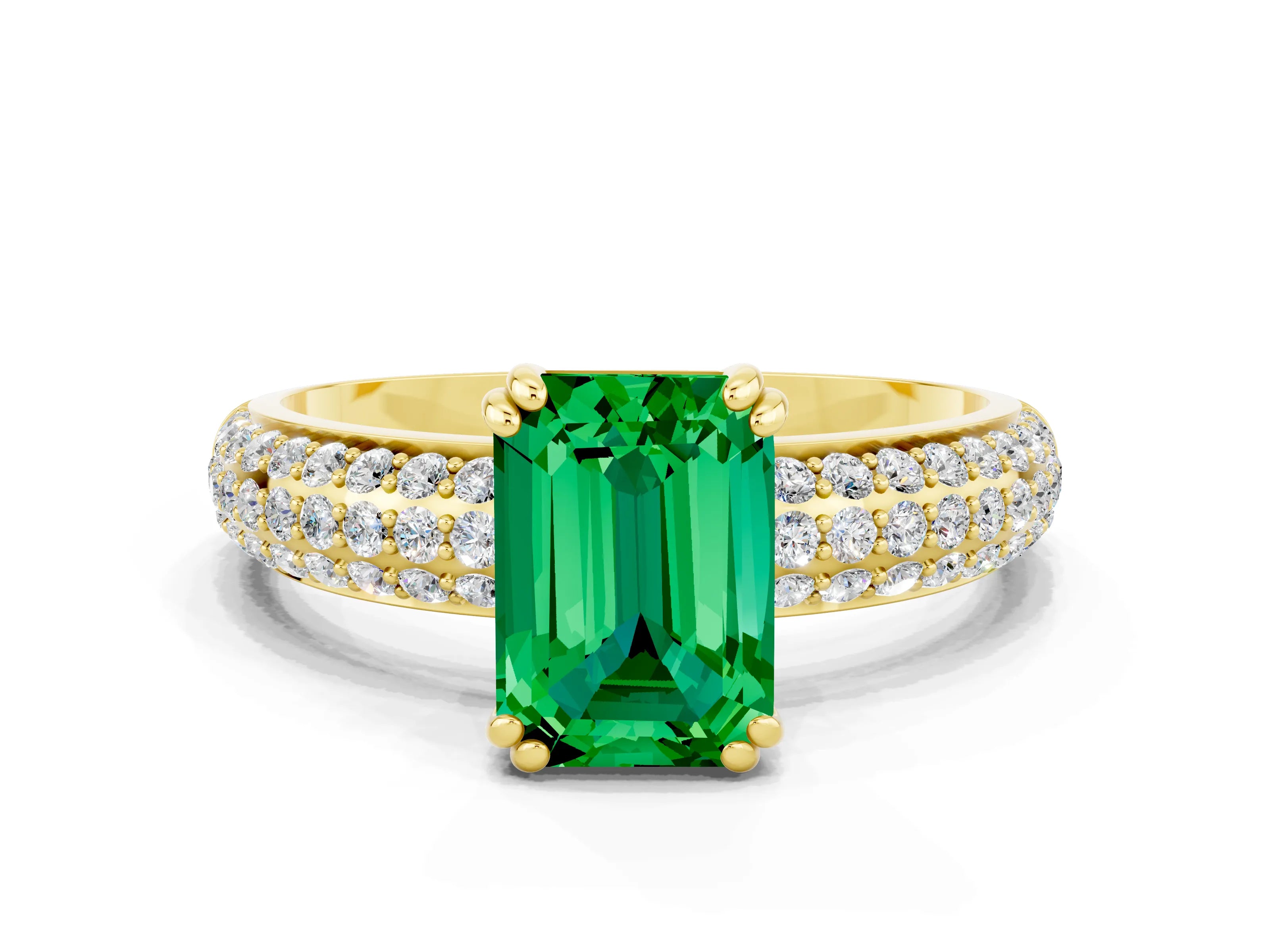 Yellow gold Emerald Cut Cut Diamond Milgrain Marquise Band with Prong Setting