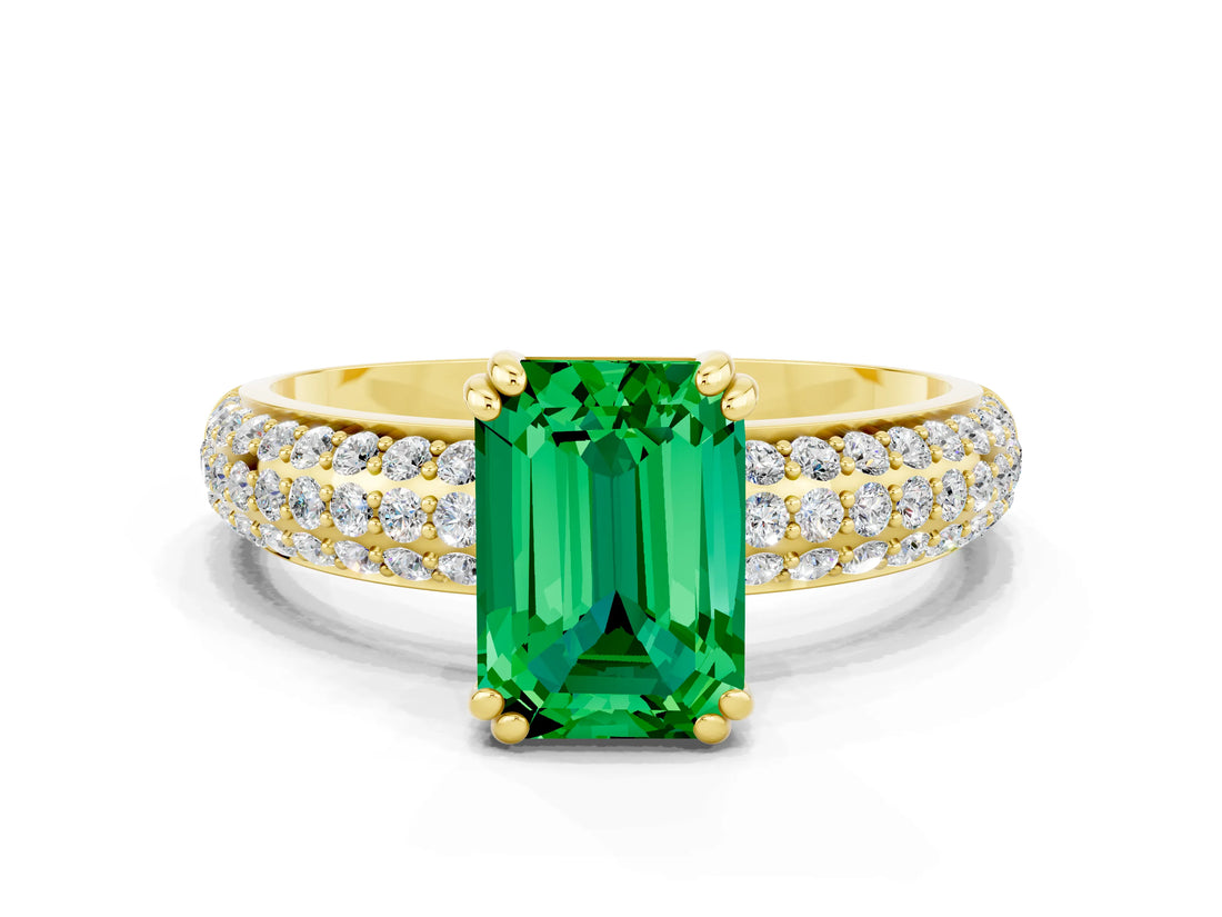 Yellow gold Emerald Cut Cut Diamond Milgrain Marquise Band with Prong Setting