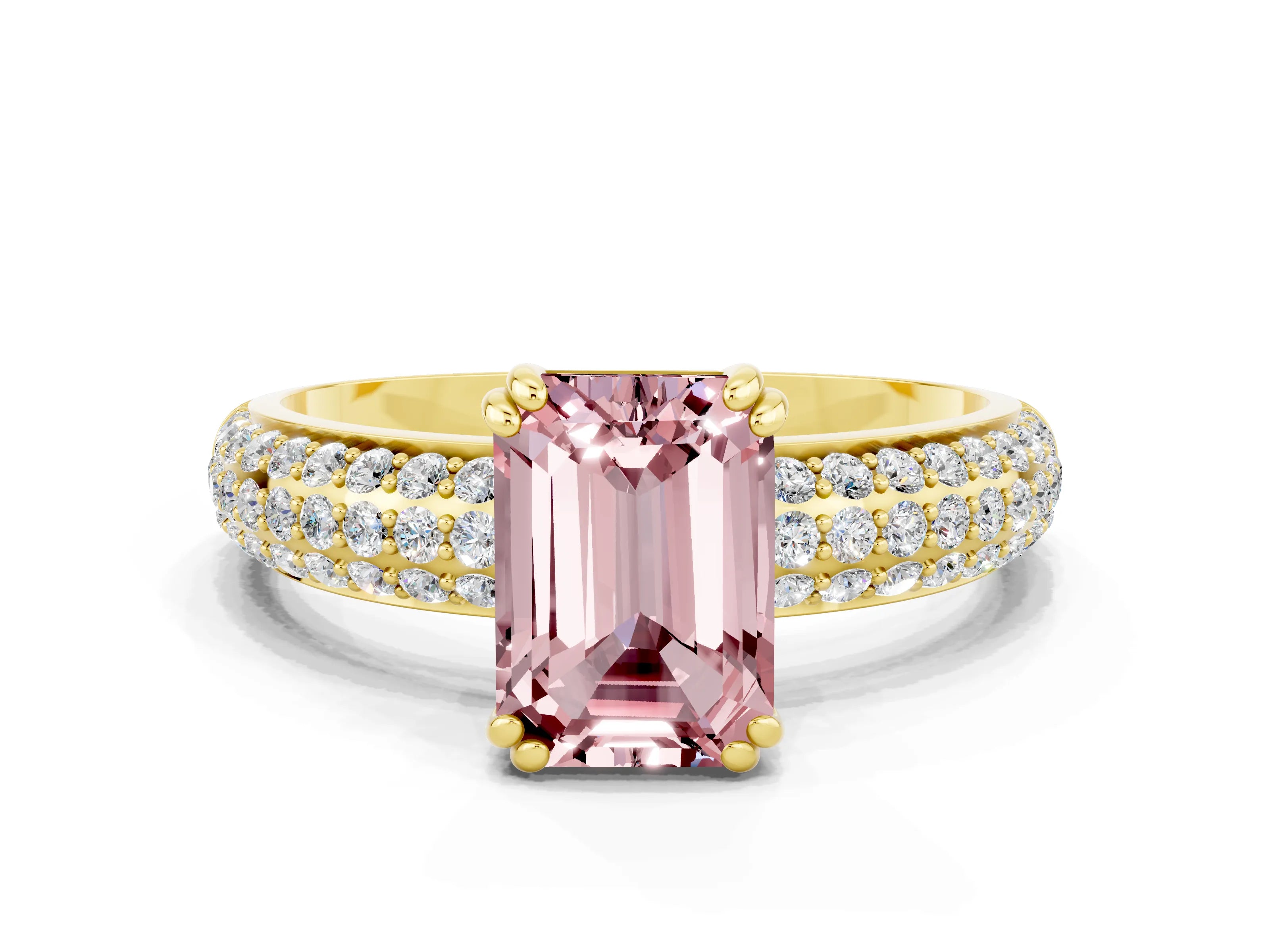 Yellow gold Emerald Cut Cut Diamond Milgrain Marquise Band with Prong Setting