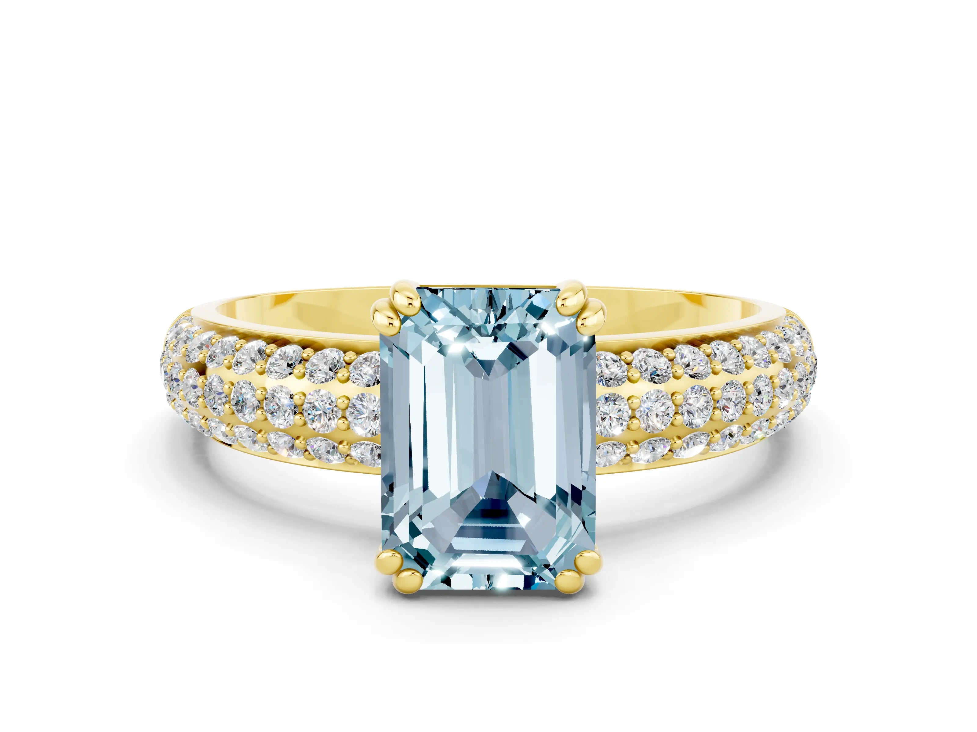 Yellow gold Emerald Cut Cut Diamond Milgrain Marquise Band with Prong Setting