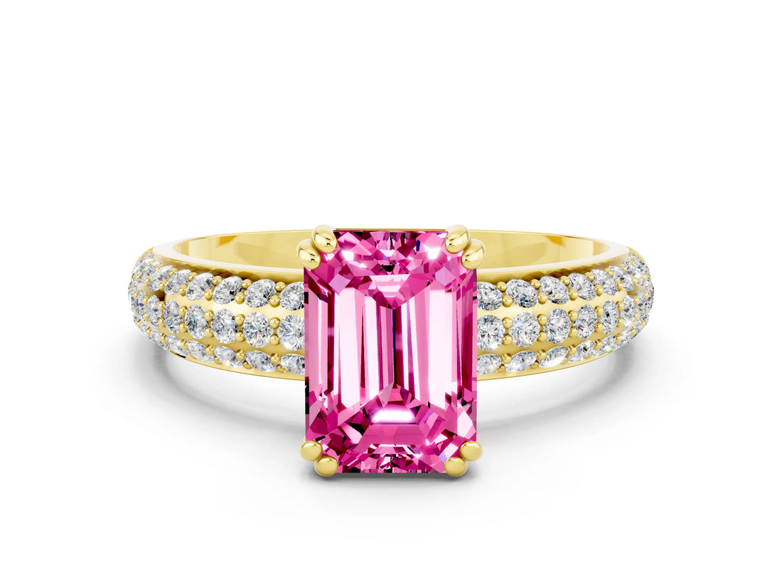 Yellow gold Emerald Cut Cut Diamond Milgrain Marquise Band with Prong Setting