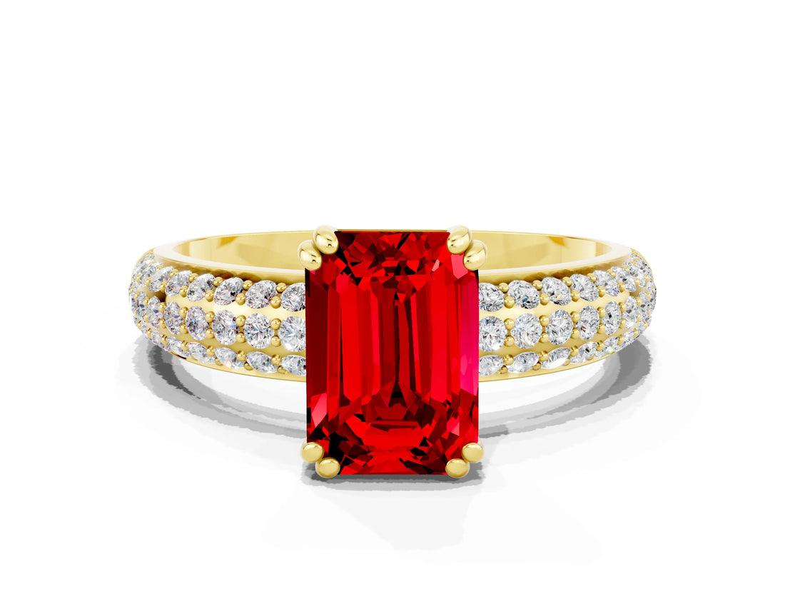 Yellow gold Emerald Cut Cut Diamond Milgrain Marquise Band with Prong Setting