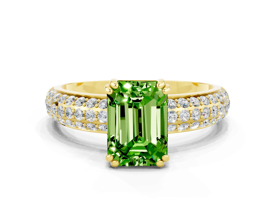 Yellow gold Emerald Cut Cut Diamond Milgrain Marquise Band with Prong Setting