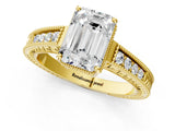 Yellow gold Emerald Cut Cut Diamond Milgrain Pave Band Four-Prong Setting Ring_4