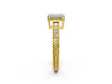 Yellow gold Emerald Cut Cut Diamond Milgrain Pave Band Four-Prong Setting Ring_5