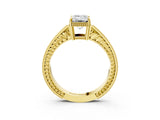 Yellow gold Emerald Cut Cut Diamond Milgrain Pave Band Four-Prong Setting Ring_6