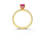 Yellow gold Emerald Cut Cut Diamond Pavé Band with Four-Prong Setting_3