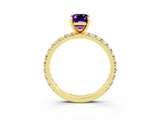 Yellow gold Emerald Cut Cut Diamond Pavé Band with Four-Prong Setting_3