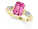 Yellow gold Emerald Cut Cut Diamond Ring with Tapered Baguette Side Stones in Four-Prong Setting_1