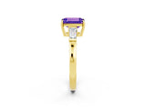 Yellow gold Emerald Cut Cut Diamond Ring with Tapered Baguette Side Stones in Four-Prong Setting_2