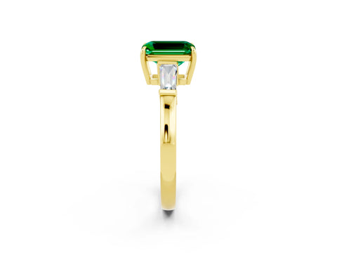 Yellow gold Emerald Cut Cut Diamond Ring with Tapered Baguette Side Stones in Four-Prong Setting_2