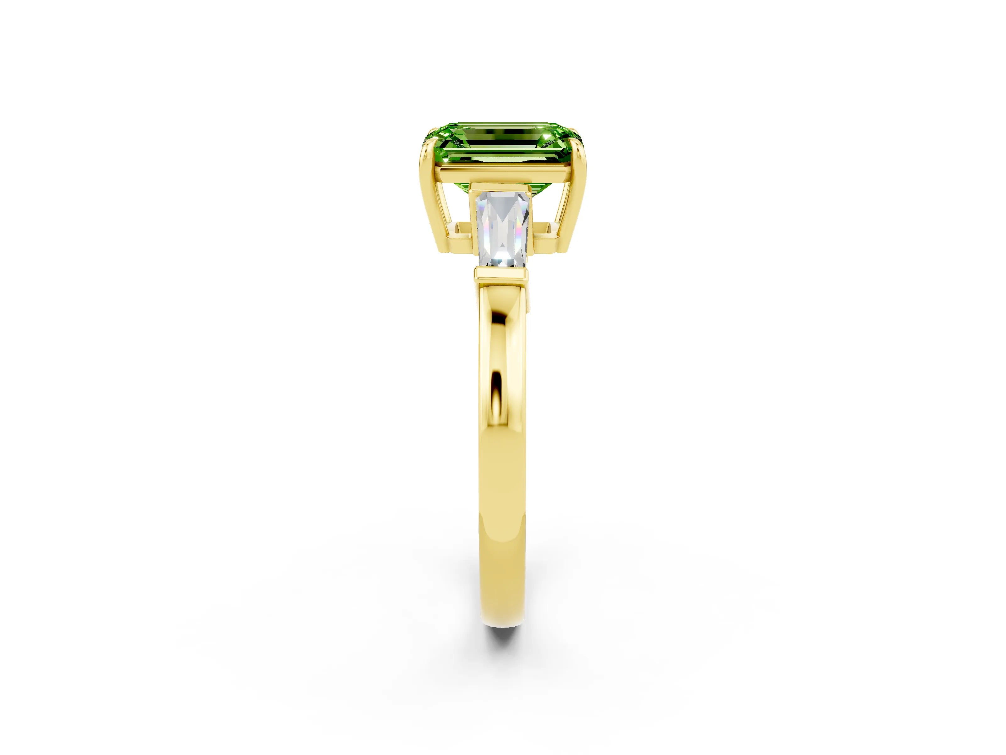 Yellow gold Emerald Cut Cut Diamond Ring with Tapered Baguette Side Stones in Four-Prong Setting_2