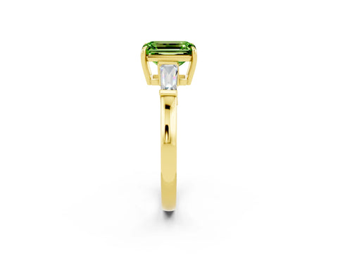Yellow gold Emerald Cut Cut Diamond Ring with Tapered Baguette Side Stones in Four-Prong Setting_2