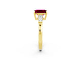 Yellow gold Emerald Cut Cut Diamond Ring with Tapered Baguette Side Stones in Four-Prong Setting_2