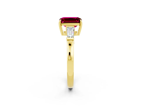 Yellow gold Emerald Cut Cut Diamond Ring with Tapered Baguette Side Stones in Four-Prong Setting_2