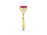 Yellow gold Emerald Cut Cut Diamond Ring with Tapered Baguette Side Stones in Four-Prong Setting_2