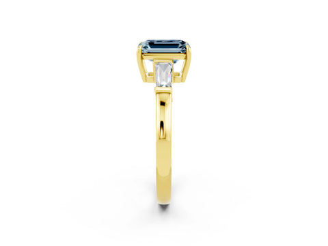 Yellow gold Emerald Cut Cut Diamond Ring with Tapered Baguette Side Stones in Four-Prong Setting_2