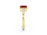 Yellow gold Emerald Cut Cut Diamond Ring with Tapered Baguette Side Stones in Four-Prong Setting_2