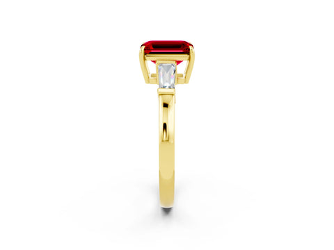 Yellow gold Emerald Cut Cut Diamond Ring with Tapered Baguette Side Stones in Four-Prong Setting_2