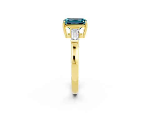 Yellow gold Emerald Cut Cut Diamond Ring with Tapered Baguette Side Stones in Four-Prong Setting_2