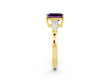 Yellow gold Emerald Cut Cut Diamond Ring with Tapered Baguette Side Stones in Four-Prong Setting_2