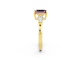 Yellow gold Emerald Cut Cut Diamond Ring with Tapered Baguette Side Stones in Four-Prong Setting_2