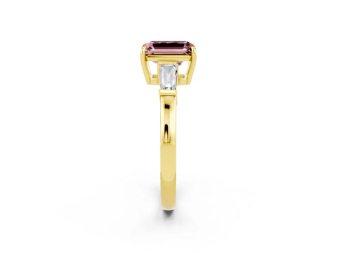 Yellow gold Emerald Cut Cut Diamond Ring with Tapered Baguette Side Stones in Four-Prong Setting_2