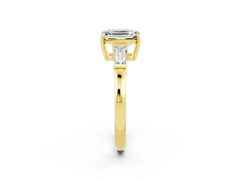 Yellow gold Emerald Cut Cut Diamond Ring with Tapered Baguette Side Stones in Four-Prong Setting_2