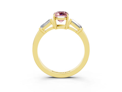 Yellow gold Emerald Cut Cut Diamond Ring with Tapered Baguette Side Stones in Four-Prong Setting_3