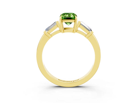 Yellow gold Emerald Cut Cut Diamond Ring with Tapered Baguette Side Stones in Four-Prong Setting_3