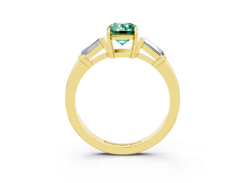 Yellow gold Emerald Cut Cut Diamond Ring with Tapered Baguette Side Stones in Four-Prong Setting_3