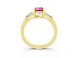 Yellow gold Emerald Cut Cut Diamond Ring with Tapered Baguette Side Stones in Four-Prong Setting_3