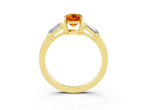 Yellow gold Emerald Cut Cut Diamond Ring with Tapered Baguette Side Stones in Four-Prong Setting_3
