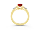 Yellow gold Emerald Cut Cut Diamond Ring with Tapered Baguette Side Stones in Four-Prong Setting_3