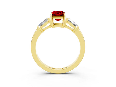Yellow gold Emerald Cut Cut Diamond Ring with Tapered Baguette Side Stones in Four-Prong Setting_3