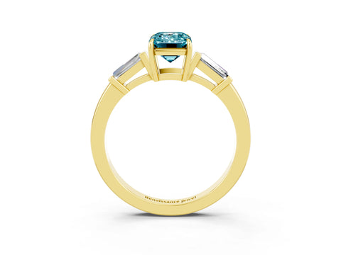 Yellow gold Emerald Cut Cut Diamond Ring with Tapered Baguette Side Stones in Four-Prong Setting_3
