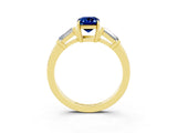 Yellow gold Emerald Cut Cut Diamond Ring with Tapered Baguette Side Stones in Four-Prong Setting_3