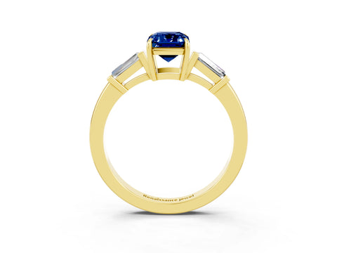 Yellow gold Emerald Cut Cut Diamond Ring with Tapered Baguette Side Stones in Four-Prong Setting_3