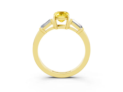 Yellow gold Emerald Cut Cut Diamond Ring with Tapered Baguette Side Stones in Four-Prong Setting_3