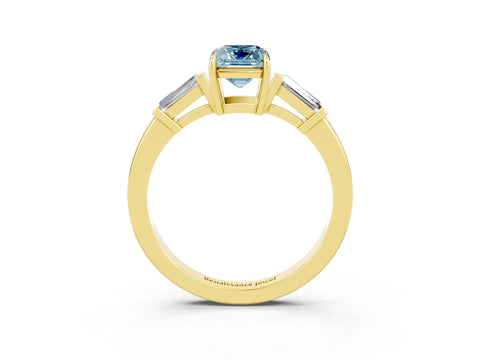 Yellow gold Emerald Cut Cut Diamond Ring with Tapered Baguette Side Stones in Four-Prong Setting_3