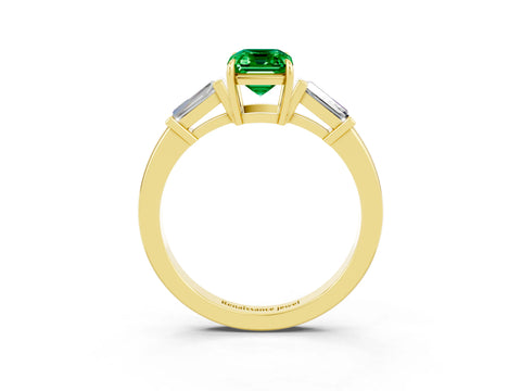 Yellow gold Emerald Cut Cut Diamond Ring with Tapered Baguette Side Stones in Four-Prong Setting_3