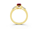 Yellow gold Emerald Cut Cut Diamond Ring with Tapered Baguette Side Stones in Four-Prong Setting_3