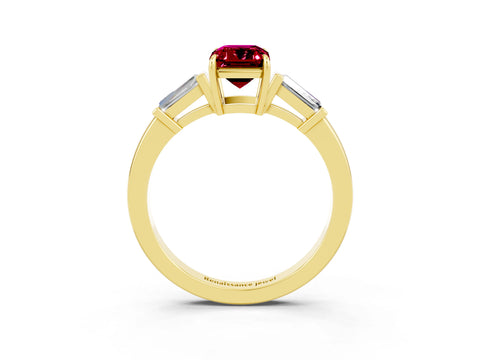 Yellow gold Emerald Cut Cut Diamond Ring with Tapered Baguette Side Stones in Four-Prong Setting_3