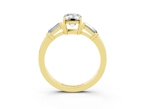 Yellow gold Emerald Cut Cut Diamond Ring with Tapered Baguette Side Stones in Four-Prong Setting_3