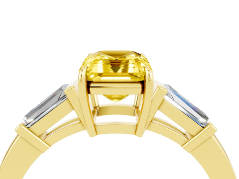 Yellow gold Emerald Cut Cut Diamond Ring with Tapered Baguette Side Stones in Four-Prong Setting_4