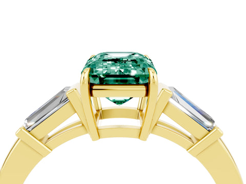 Yellow gold Emerald Cut Cut Diamond Ring with Tapered Baguette Side Stones in Four-Prong Setting_4