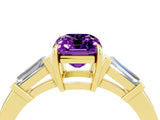 Yellow gold Emerald Cut Cut Diamond Ring with Tapered Baguette Side Stones in Four-Prong Setting_4